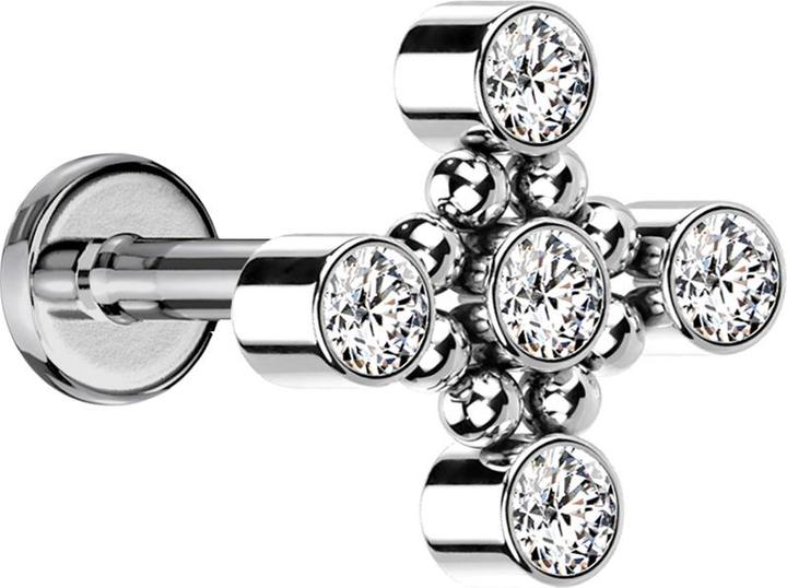 Immagine prodotto Star Piercing Micro Labret filo interno argento quadrato otto sfere cinque cristalli argento (senza ottone, Titanio)