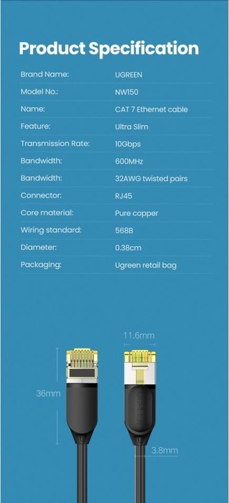 Produktbild Ugreen Netzwerkkabel (UTP, CAT7, 3 m)