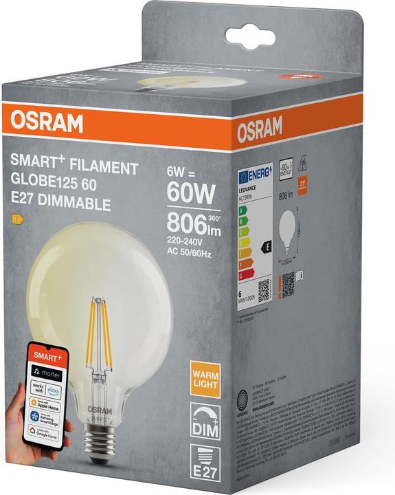 Immagine prodotto Osram SMART+ MATTER FILAMENT CLASSIC forme DIMMABLE 6W 827 FILAMENT DIM E27 (E27, 806 lm, 4x)