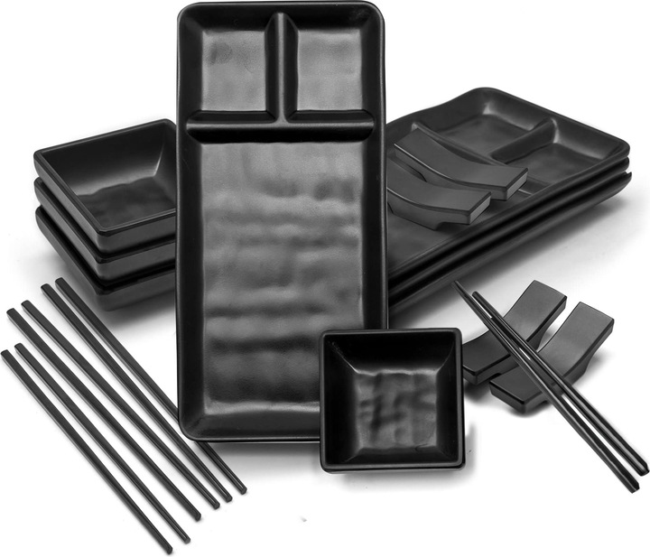 Produktbild Goliber Japanisches Sushi Geschirr Schwarz Set (16 Stück)
