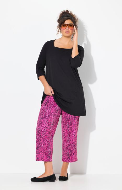 Immagine prodotto Ulla Popken Pantaloni di jersey a 7/8 con stampa, taglio della gamba ampio e cintura elastica (66, 68)