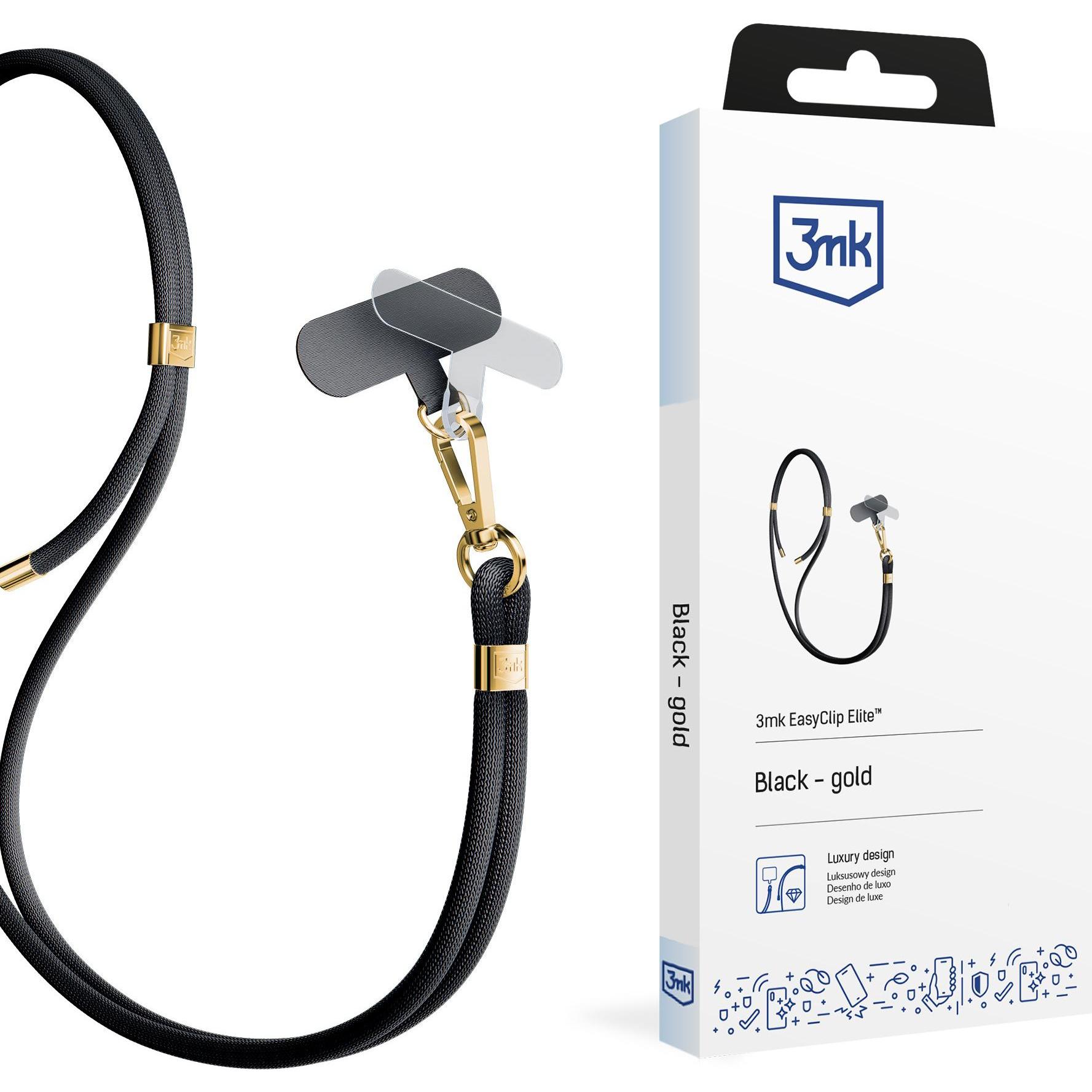 3MK EasyClip Elite Black (gold) Smycz do telefonu, Handykette, Schwarz, Gold