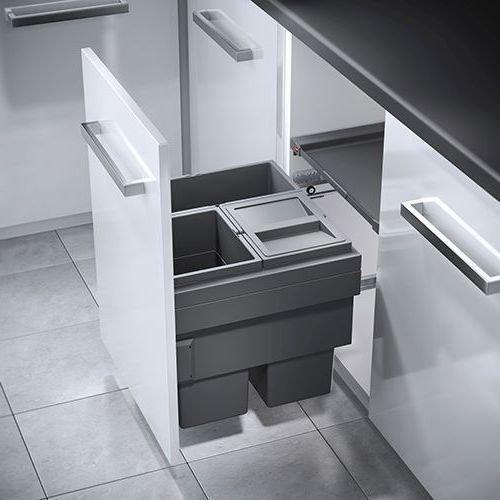 Hailo Einbau-Abfallsammler 3f 1x18l + 2x13l basaltgrau, 1x Deckel für 13l (44 l)
