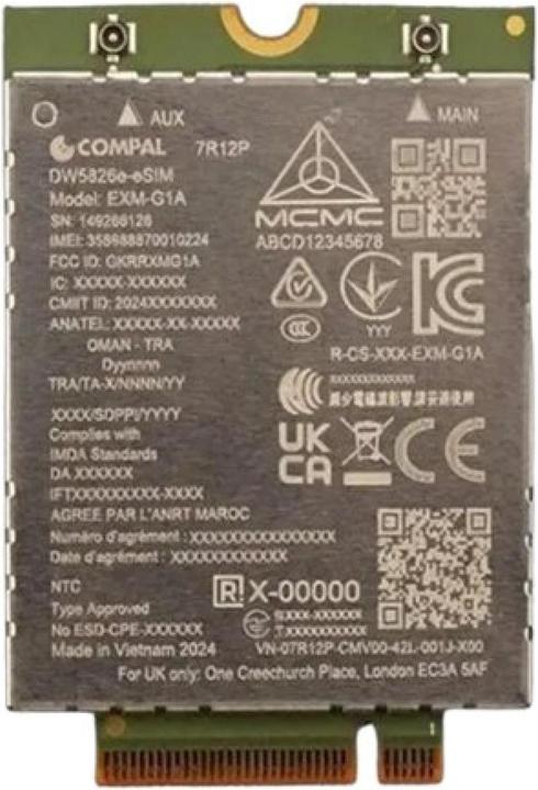 Actual product image Dell Wireless Mobile Modem DW5826E (M.2 Key B, Mini PCI Express)