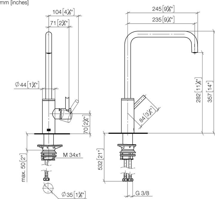 Produktbild Dornbracht META Square Küchenarmatur, Einhebelmischer, Ausladung 235mm