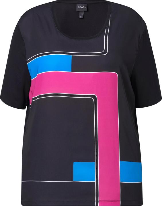 Image du produit Ulla Popken T-shirt en satin sur le devant, col rond et manches courtes, coupe Classic (56)