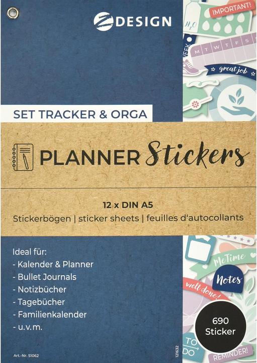 Produktbild Avery Zweckform ZDesign Planungs-Sticker "TRACKER & ORGA" Block in A5, genietet, mit Cover und Rückseite z