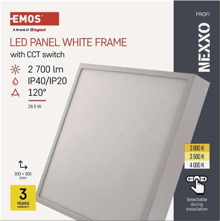 Actual product image Emos Surface-mounted LED light NEXXO, square, white, 28.5W, with CCT change (2700 lm)