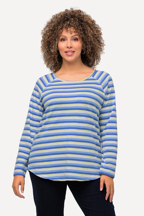 Image du produit Ulla Popken T-shirt à rayures et manches longues. Col rond et silhouette en A. (42, 44)