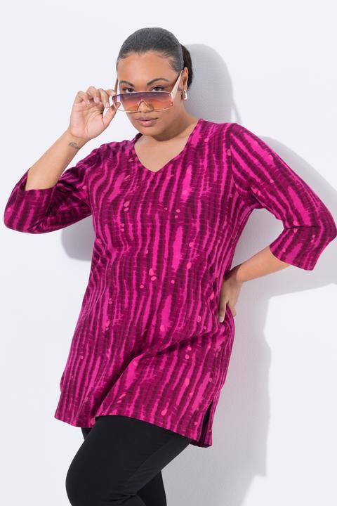 Produktbild Ulla Popken Longshirt, Batikmuster, A-Linie, V-Ausschnitt, 3/4-Arm (56)