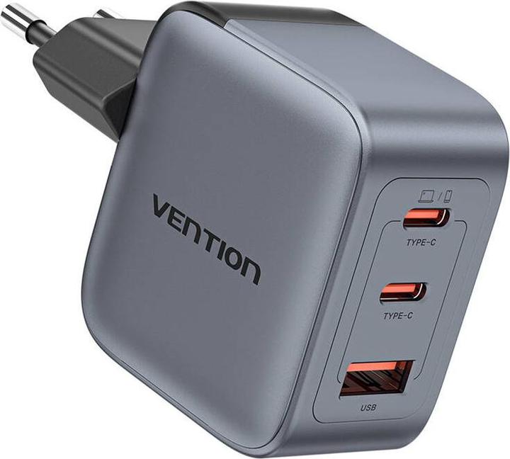 Actual product image Vention GaN USB-C+C+A 70W Charger (Gray) (70 W)