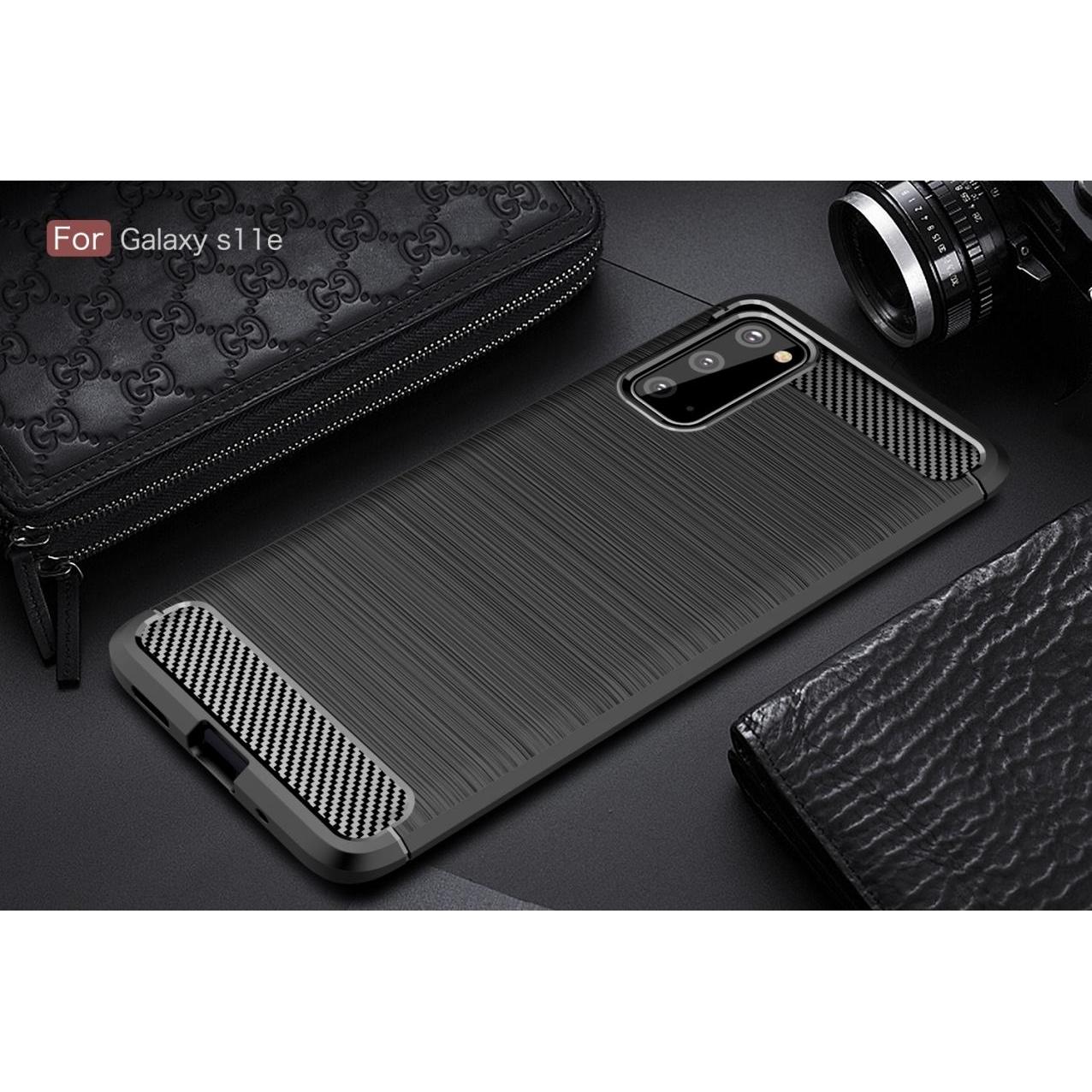 Thumbnail - Screenguard Samsung Galaxy S20 Hülle Carbon Brushed Soft TPU (Samsung Galaxy S20), Smartphone Hülle, Schwarz