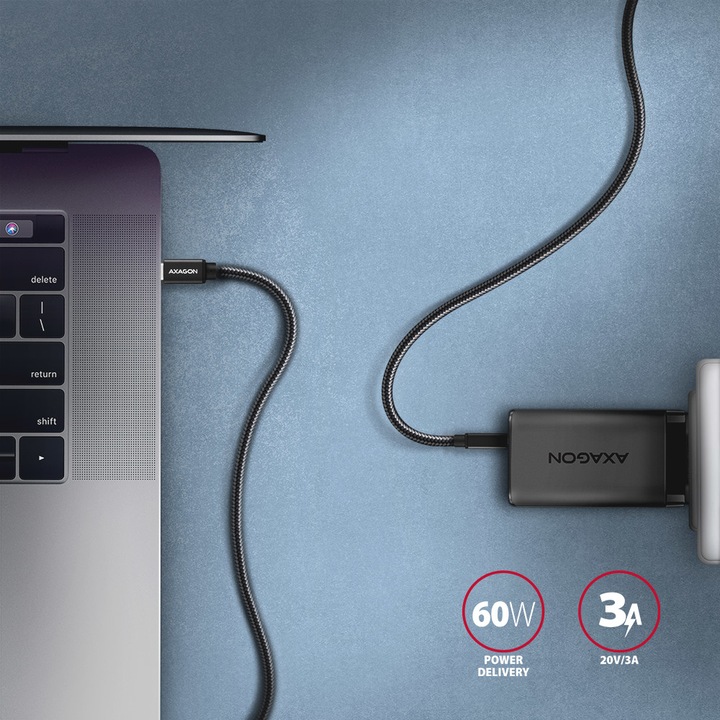 Productafbeelding Axagon BUCM3-CM30AB USB-C naar USB-C kabel 3.2 Gen 1, 3 m, PD 60W, 3A, gevlochten - zwart (3 m, USB 3.2 Gen 1)