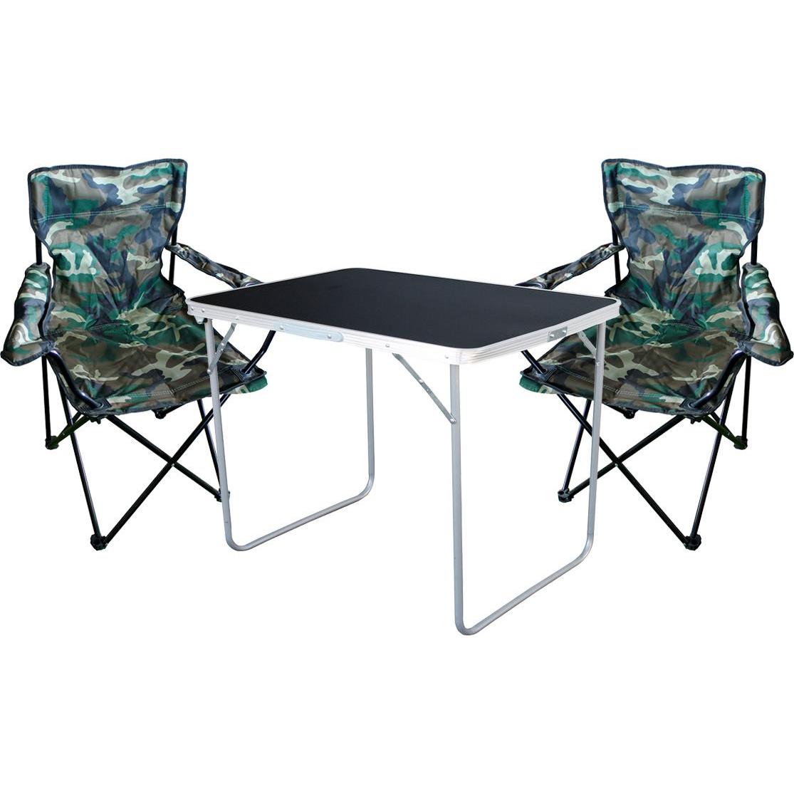 Thumbnail - Mojawo, Gartentisch + Balkontisch, 3-tlg Camping Set Gartenmöbel Campingtisch 2 Campingstuhl Klappstuhl Camouflage (80 c...