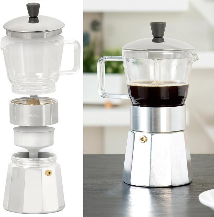 Image du produit Cucina di Modena Cafetière expresso design avec verseuse en verre borosilicaté (6 Tasses)