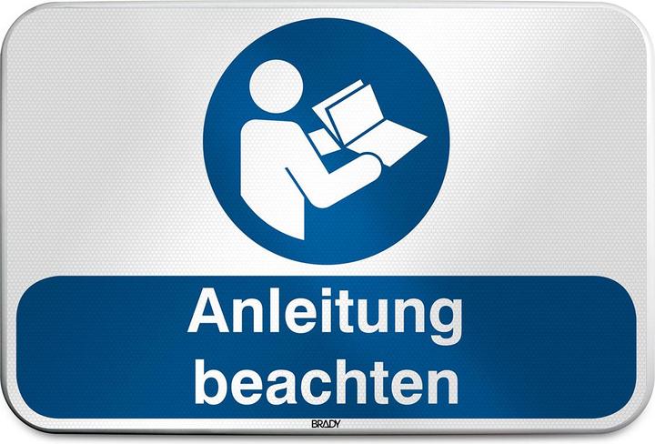 Actual product image Brady M/M002/DE285/RLFBD-600X400-1, ISO safety sign - follow instructions, aluminium laminate