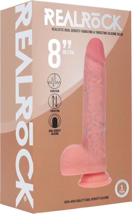 Produktbild RealRock Dual Density Silicone Realistic Vibrating Thrusting Dildo with Balls - 8 / 20,3 cm - Flesh