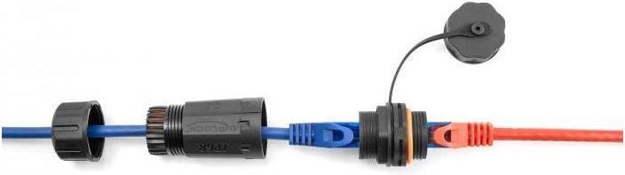 Produktbild Delock Kabelverbinder RJ45 Buchse zu RJ45 Buchse Cat.6A mit Gehäuse und Verschlusskappe wasserfest (Netzwerk Kupplung)
