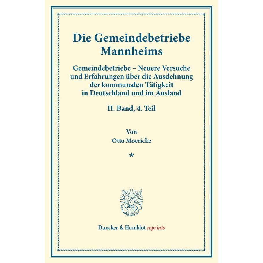 Die Gemeindebetriebe Mannheims., Fachbücher von Otto Moericke
