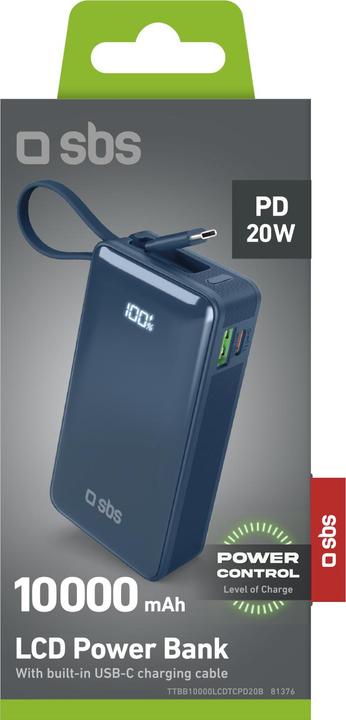 Immagine prodotto SBS TTBB10000LCDTCPD20B (10000 mAh, 20 W, 37 Wh)
