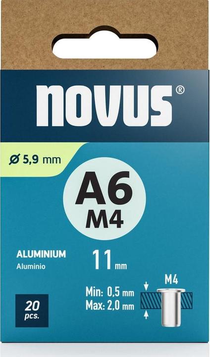 Actual product image Novus Nietmutter A6 M4, L: 10.5 mm Alu