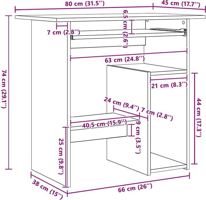 Actual product image vidaXL Schreibtisch (45 x 80 x 74 cm)