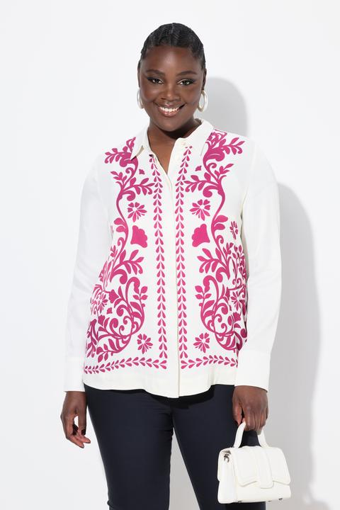 Immagine prodotto Ulla Popken Blusa in raso con design floreale, collo da camicia e maniche lunghe (54)