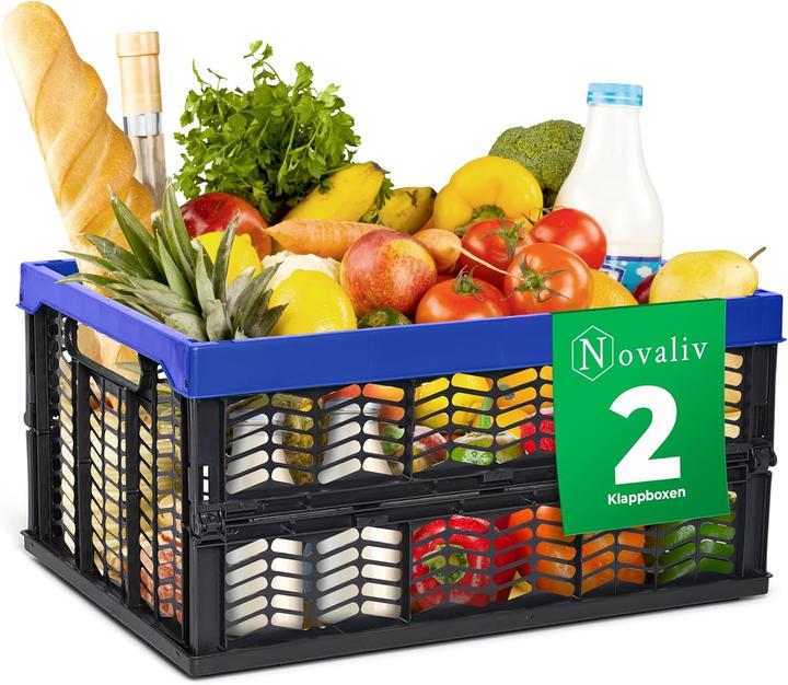 Actual product image Novaliv Folding boxes foldable sturdy 2x 30L blue black baskets shopping box folding boxes set carrying box