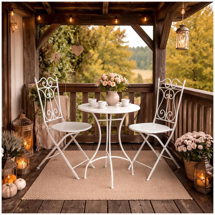 Produktbild HTI-Living Bistro Sitzgruppe Metall Creme Tisch mit 2 Stühlen Balkon Set Gartenmöbel
