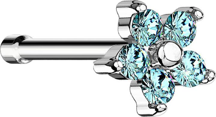 Produktbild Star Piercing Nasenstecker gerade silber Blume Kristall aqua (Messing, Chirurgenstahl 316L)