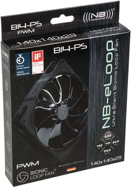 Actual product image Noiseblocker NB-eLoop Fan B14-PS Black Edition - 140mm PWM (140 mm, 1 x)