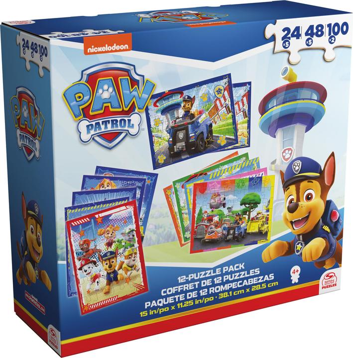 Immagine prodotto Spin Master PAW Patrol, confezione da 12 puzzle da 24, 48 e 100 pezzi, Chase, Marshall, Skye, Everest, Rubble, Z