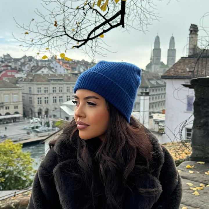 Prima Ballerina Kaschmir-Merinowolle-Beanie Blau