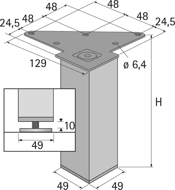 Actual product image Hettich Piedi per mobili Kaleo SQN 46