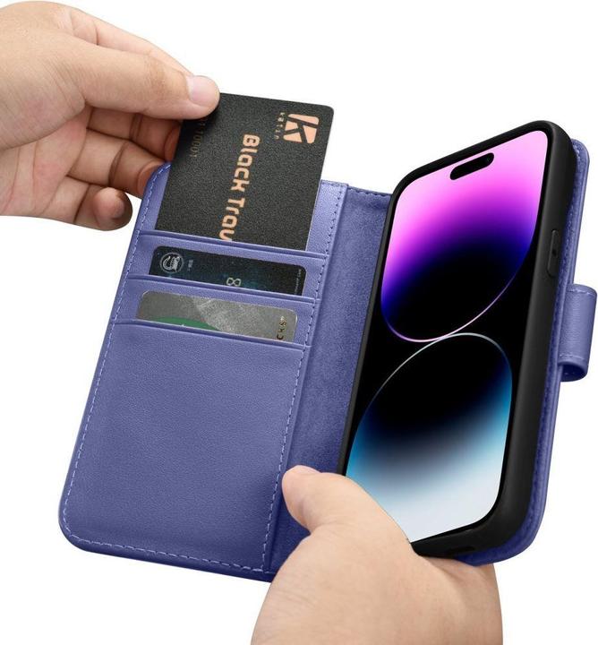 Produktbild iCarer Wallet Case 2 in1 Hülle iPhone 14 Pro max. Leder Flipcover AntiRFID hellviolett (WMI14220728- (Apple iPhone 14 Pro Max)