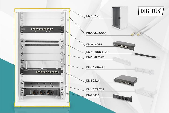 Digitus Netzwerk-Set 254 mm (10") - 12HE, 312 x 300 mm (B x T) (12 HE, 10 Zoll Rack)