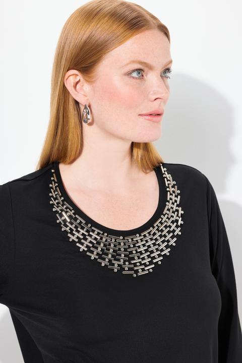 Immagine prodotto Ulla Popken Maglia classica con decorazione a collier, scollo a girocollo e maniche a 3/4 (50, 52)