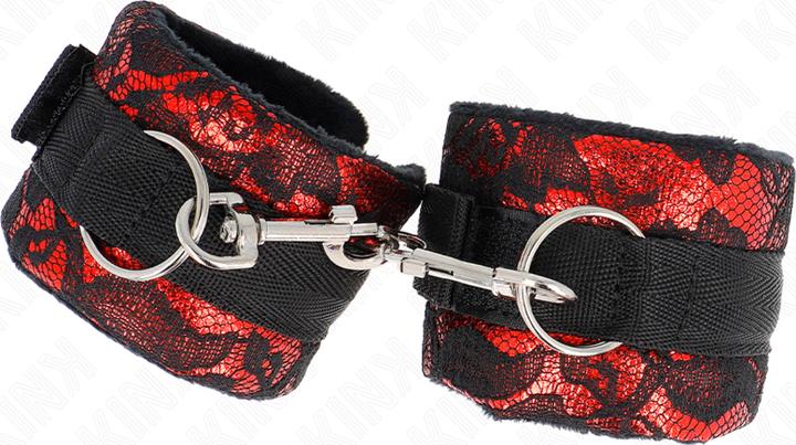 Actual product image Kink Short Wrist Cuffs Made Of Velvet Lace And Nylon Cuffs Red/Black 23 X 6.5 cm