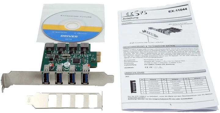 Actual product image Exsys GmbH PCIe USB 3.2 Gen 1 card with 4 ports (VIA chip set)