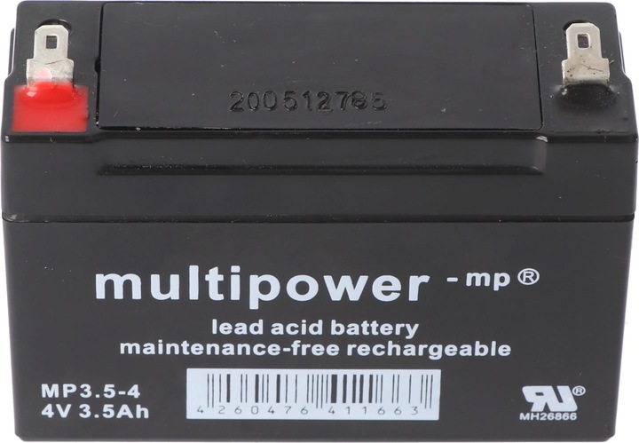 Actual product image Multipower MP3.5-4 4V 3,5Ah Lead battery AGM lead gel battery 4,8mm plug contacts Faston, 4260476411663 (4 V, 3.50 Ah)