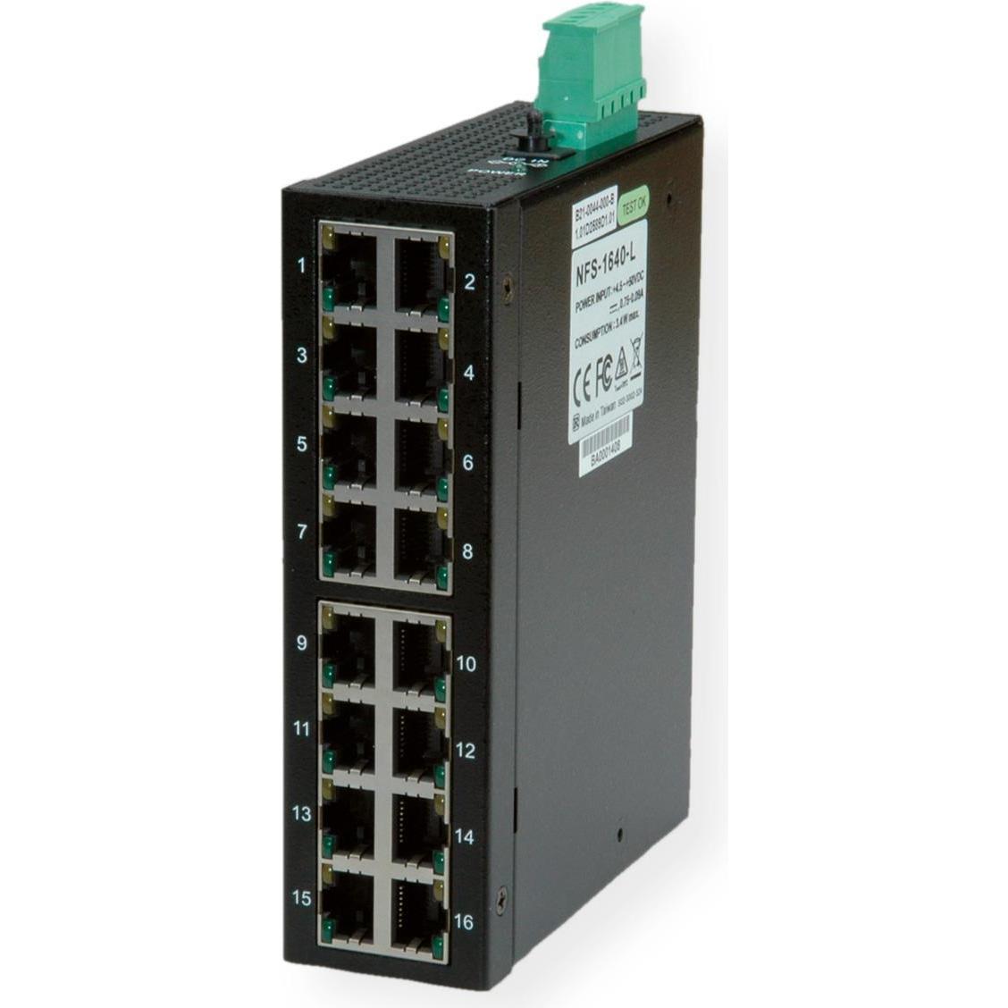 Roline Industrie Switch 16x RJ-45, unmanaged (16 Ports), Netzwerk Switch, Schwarz