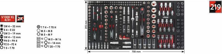 Actual product image Vigor V4586 6.3 mm = 1/4? 12.5 mm = 1/2? Socket wrench tool set for 1000 XL