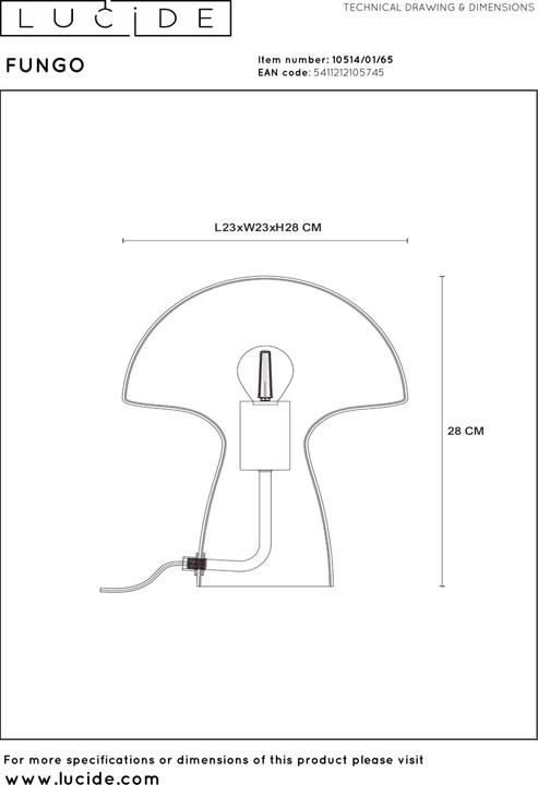 Image du produit Lucide FUNGO - Lampe de table - 1xE27 - Gris fumé 10514/01/65 (E27)