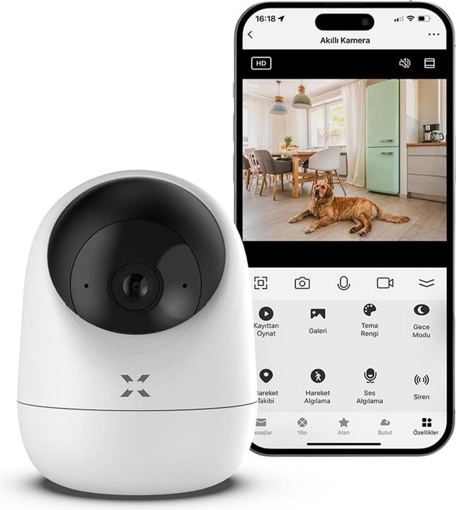 Actual product image Xenon X7207 Intelligente Indoor-PT-Kamera, WLAN 2,4 GHz, 3 MP, USB Typ-C, SD, Weiss