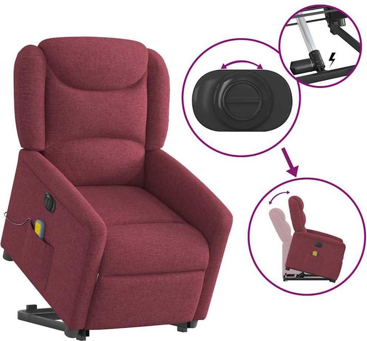 Actual product image VidaXL Electric massage chair with stand-up aid wine red fabric