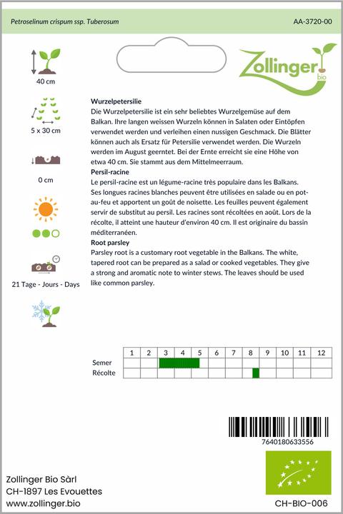 Actual product image Zollinger Bio Root parsley