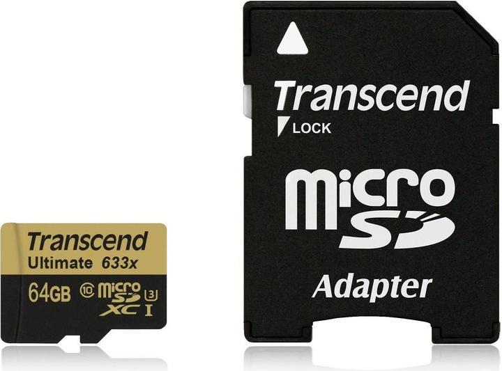 Produktbild Transcend microSDXC Ultimate 633x UHS-I U3 mit Adapter (64 GB, microSDXC, U3, UHS-I)