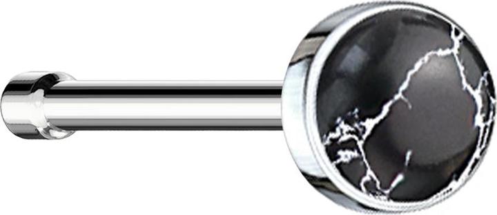 Actual product image Star Piercing Nasenstecker gerade silber mit schwarz Achat Stein (without brass, Mineral, Surgical steel 316L)
