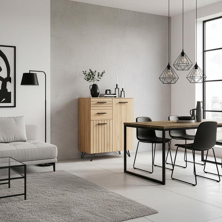Image du produit En.Casa Sideboard Noppen 100x80x38 cm Eicheoptik (80 x 38 x 100 cm)