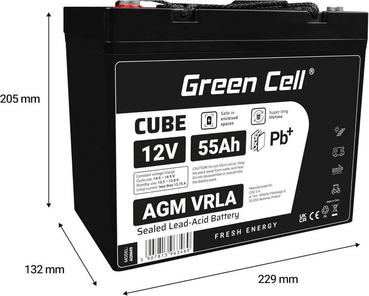 Produktbild GreenCell AGM Battery Lead Acid 12V 55Ah Maintenance Free for boat and - Batterie - 55.000 (12 V, 55 Ah)
